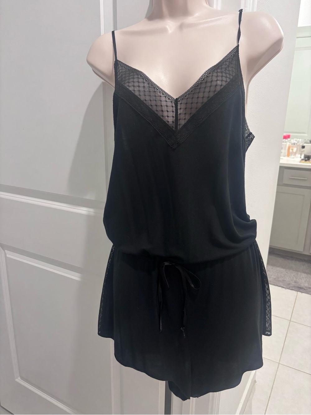 Victoria's Secret Black Lace-Trim Cami Romper Size S